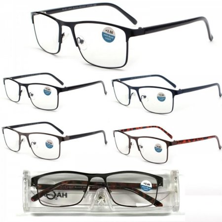 Metal Frame, Metal Hinge, Plastic Temple, Blue Light Blocking Readers with Case, 3 Style Asstd R9266-68C
