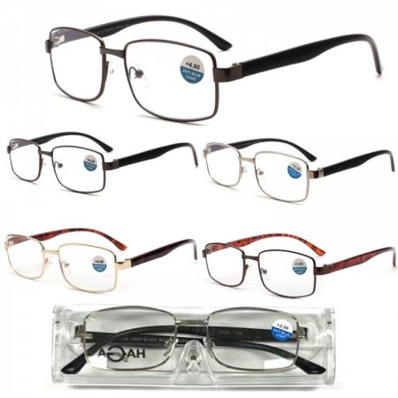 Metal Frame, Metal Hinge, Plastic Temple, Blue Light Blocking Readers with Case, 3 Style Asstd R9266-68C